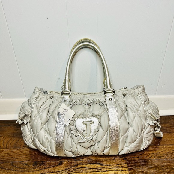 NWT Juicy Couture Scottie Dog Gray Quilted Puffer Bag Purse Y2K Heart Logo